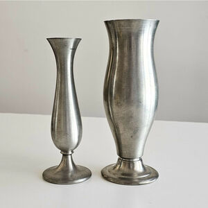 Vintage Pewter Vase Lot of 2 International Pewter & Leonard Weighted Flaired